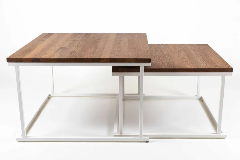 Couchtisch Set quadratisch massiv eiche mit Metallgestell