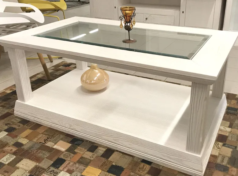 Couchtisch Vienna - Pinie massiv mit Glasplatte