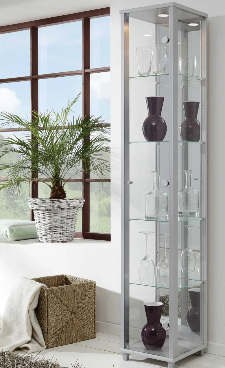 Glas Vitrine schmal in 7 Farben