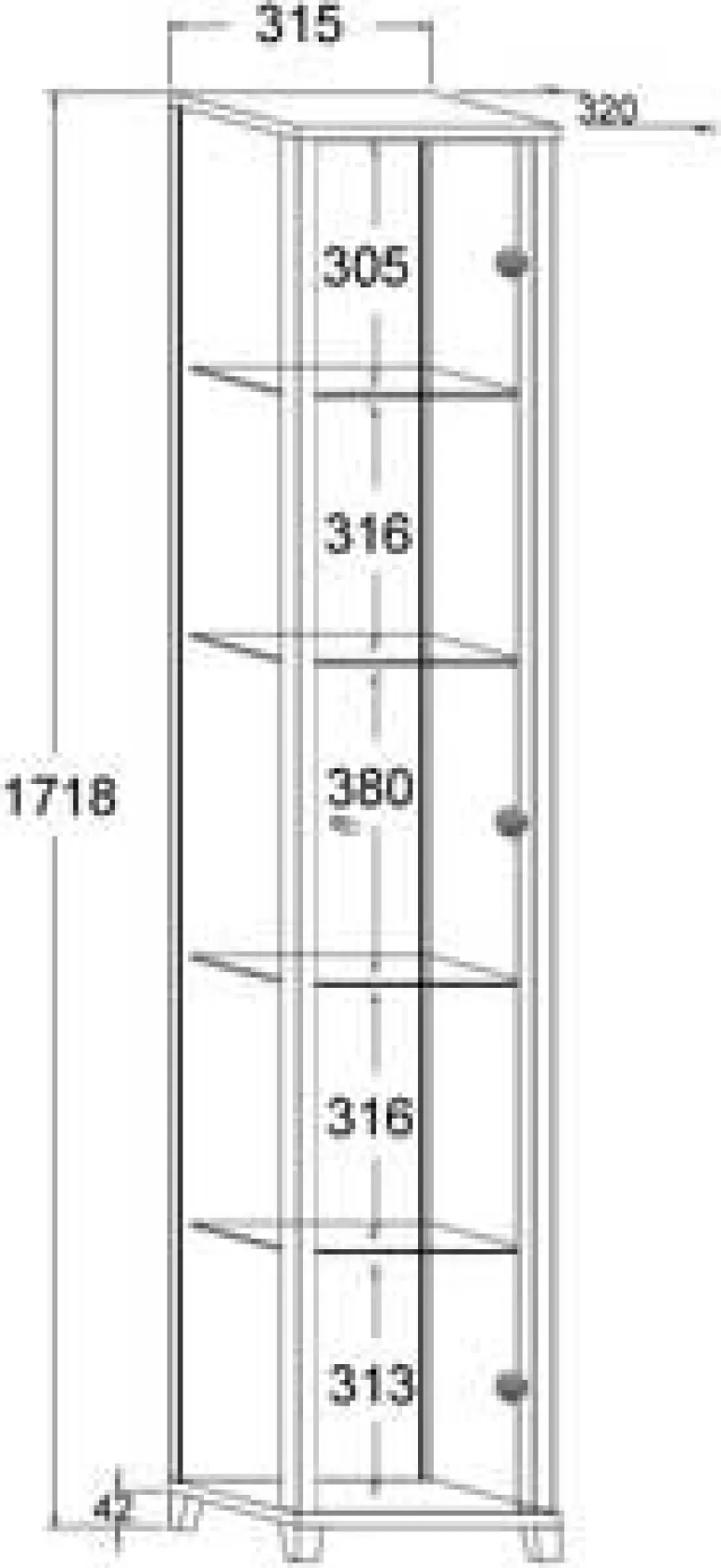 Glas Vitrine schmal in 7 Farben