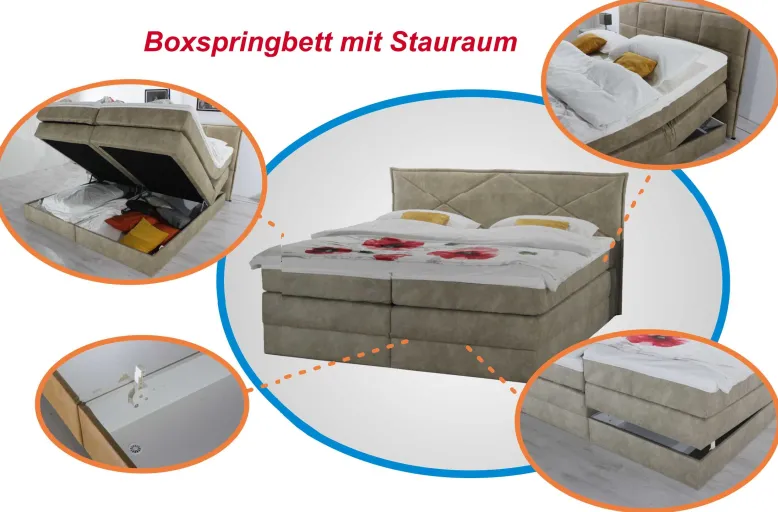 Kassel Boxspringbett 200x200 mit Bettkasten