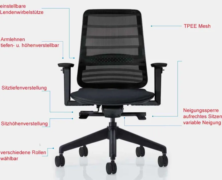 Koplus Tonique ergonomischer Bürosessel schwarz mit vielen Funktionen