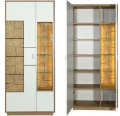 Orbano white Vitrinenschrank mit Hirnholz Applikation weiß / alteiche