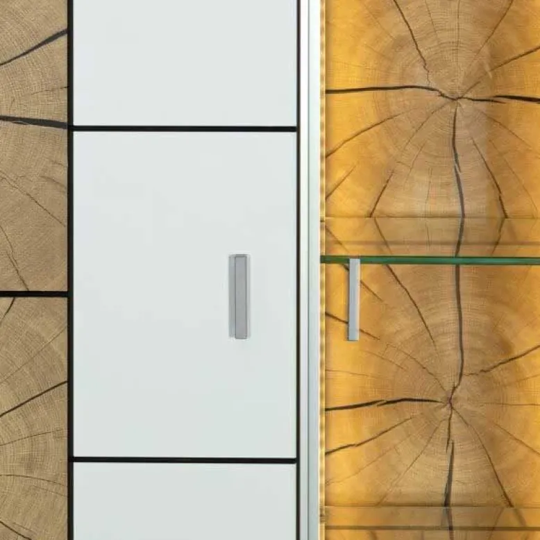 Orbano white Vitrinenschrank mit Hirnholz Applikation weiß / alteiche