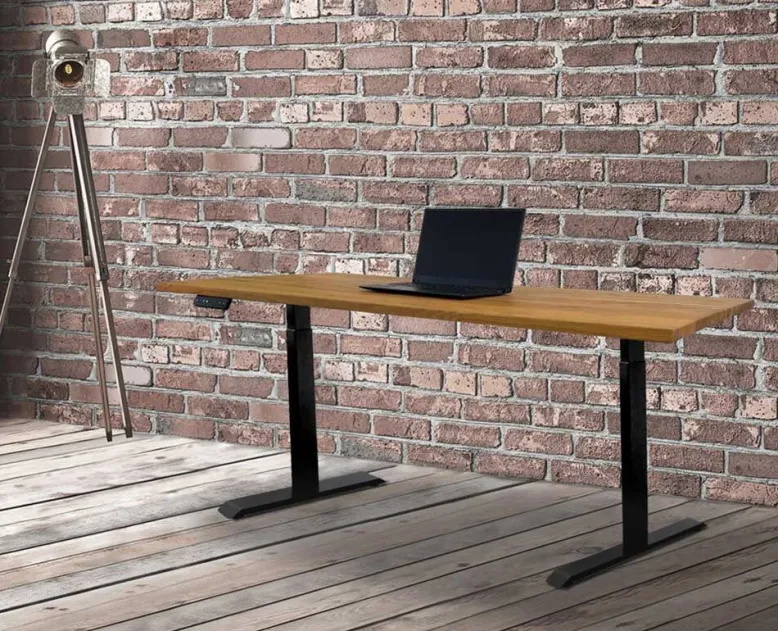 Woodpower Schreibtisch höhenverstellbar mit massiver Tischplatte wildeiche